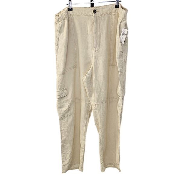 Anthropologie Pilcro Slim Linen Blend Beach Cargo Pants Ivory Size XL NWT - Picture 1 of 13